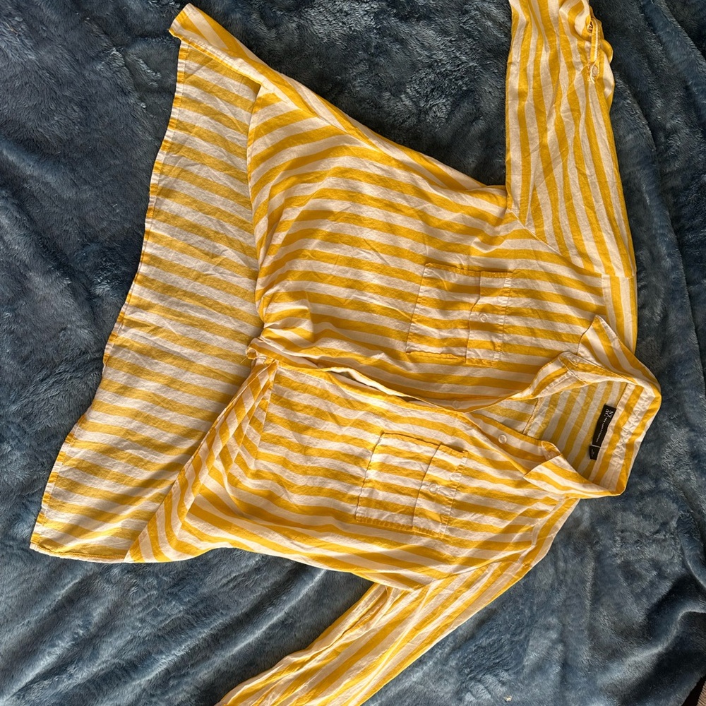 New York & Company Yellow and White Striped Shirt